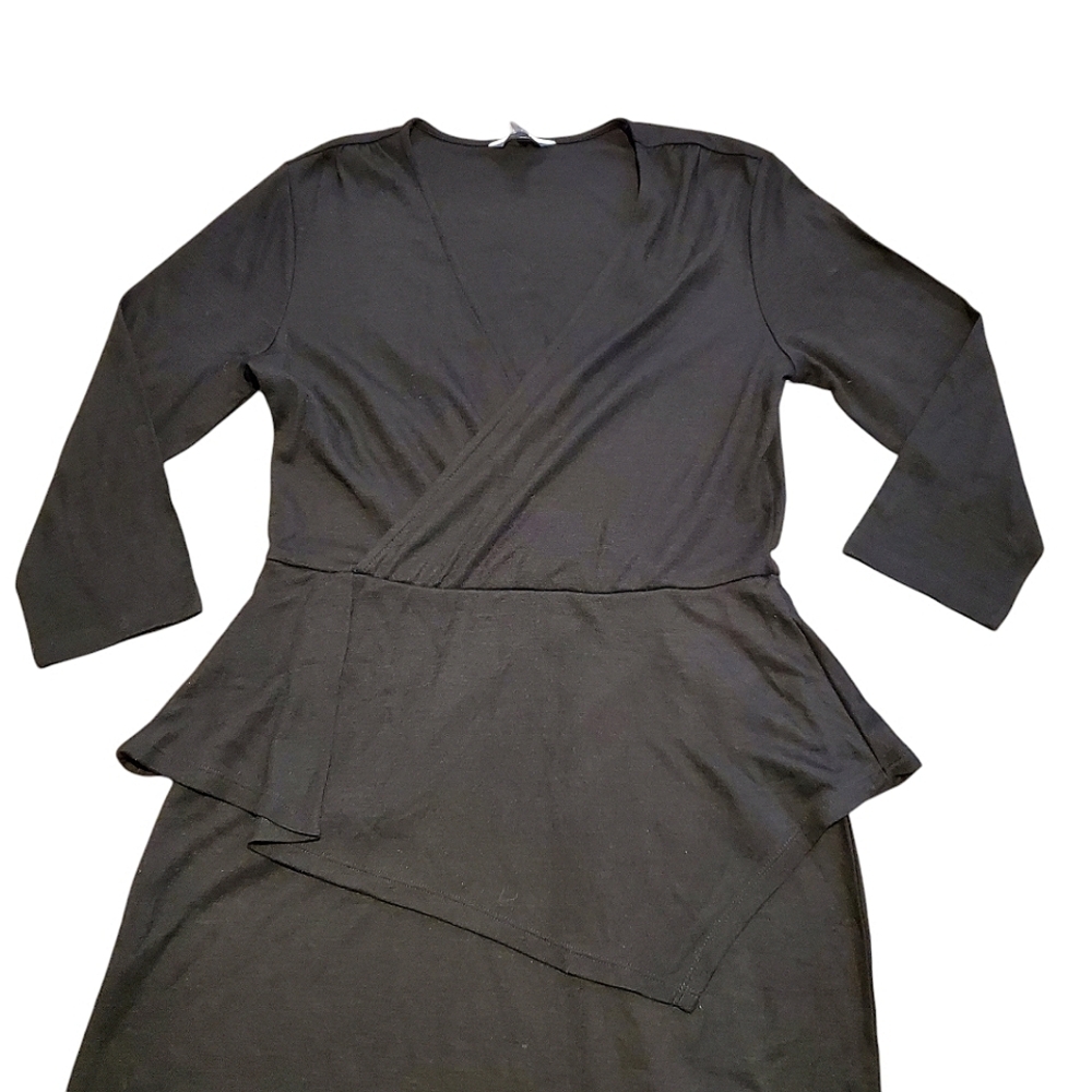 Garnet Hill Dress Whimsigoth Pin-Up Faux Wrap Soft Midi 100% Wool Peplum Large - Picture 3 of 12